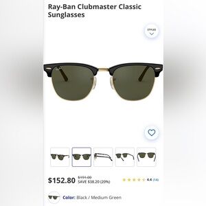 Ray-Ban Black and Gold Clubmaster Sunglasses. Unisex. New without box.